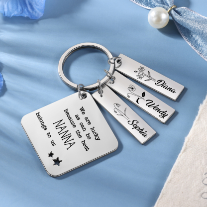 Personalised 3 Names & 3 Birth Flowers Keychain Custom Text Family Keychain Gifts for Mother/Grandma-Jessemade AU