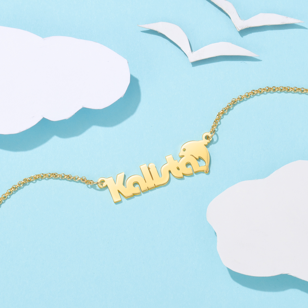 Personalised Kid's Name Necklace Custom Name Dolphin Necklace-Jessemade AU
