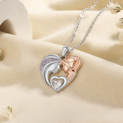Mother and Daughter Necklace with Diamond Heart Pendant Necklace for Her-Jessemade AU