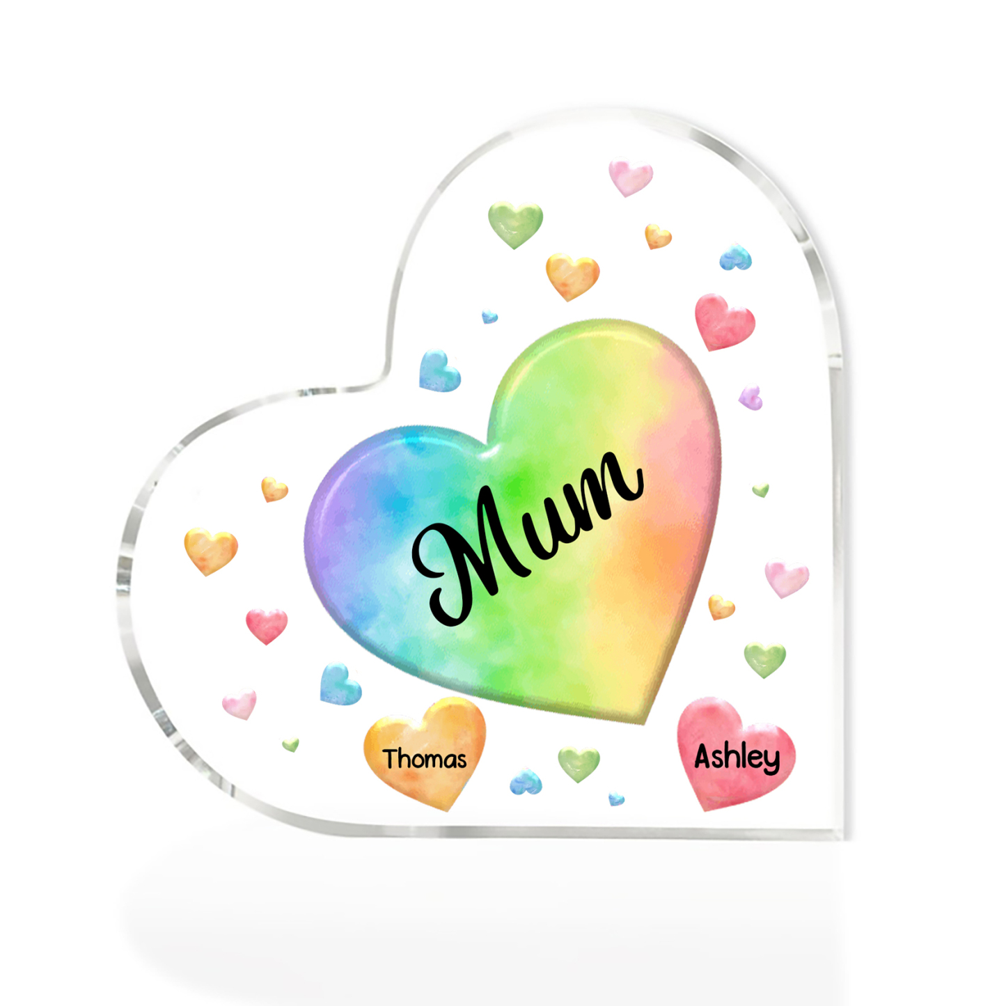 2 Names - Personalised Acrylic Heart Keepsake Custom Text Colourful Hearts Ornament Gift for Mother/Grandma-Jessemade AU