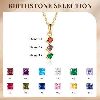Personalised Women's Necklace Custom 3 Birthstones Pendant Necklace Birthday Gift for Her-Jessemade AU