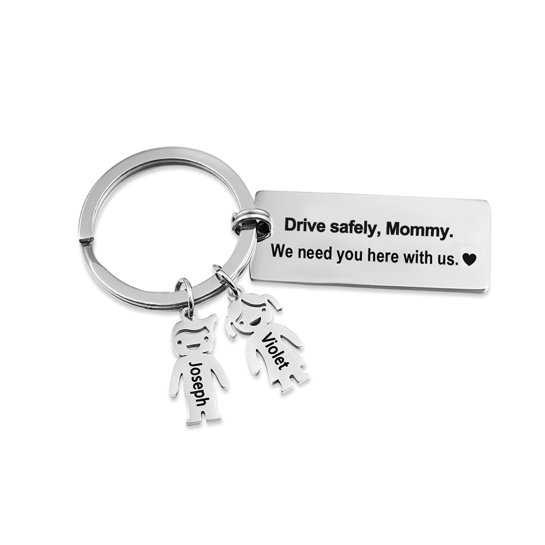 To My Dad Grandpa 2 Kid Charms Keychain "Drive Safely, Daddy"-Jessemade AU