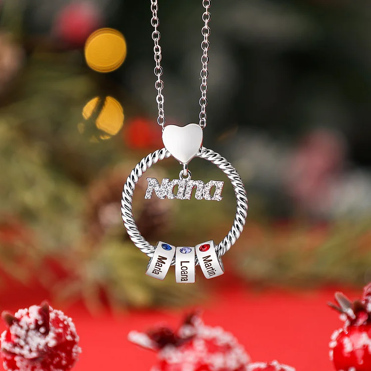 2 Names - Personalised Nana Necklace Custom Names & Birthstones Circle Pendant Necklace Gift for Grandma Nana-Jessemade AU