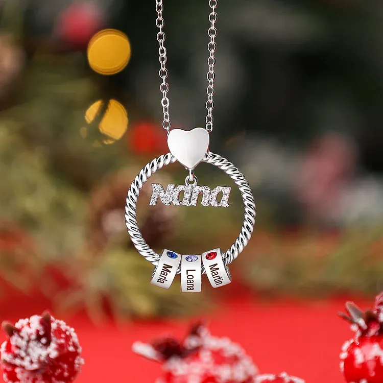 2 Names - Personalised Nana Necklace Custom Names & Birthstones Circle Pendant Necklace Gift for Grandma Nana-Jessemade AU