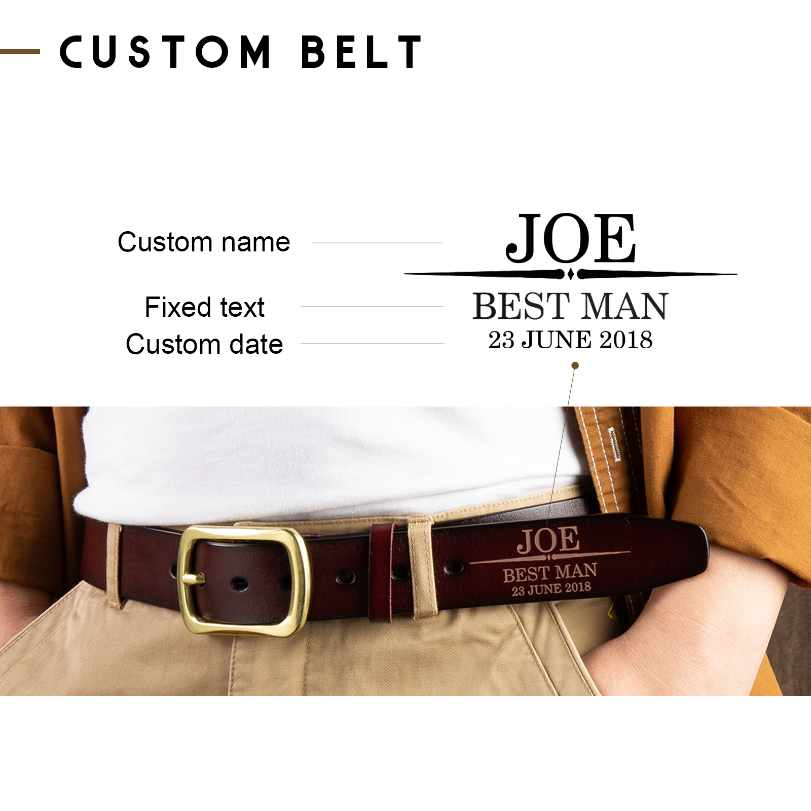 Personalised Genuine Leather Belt Engraved Names Men's Belt for Him-Jessemade AU
