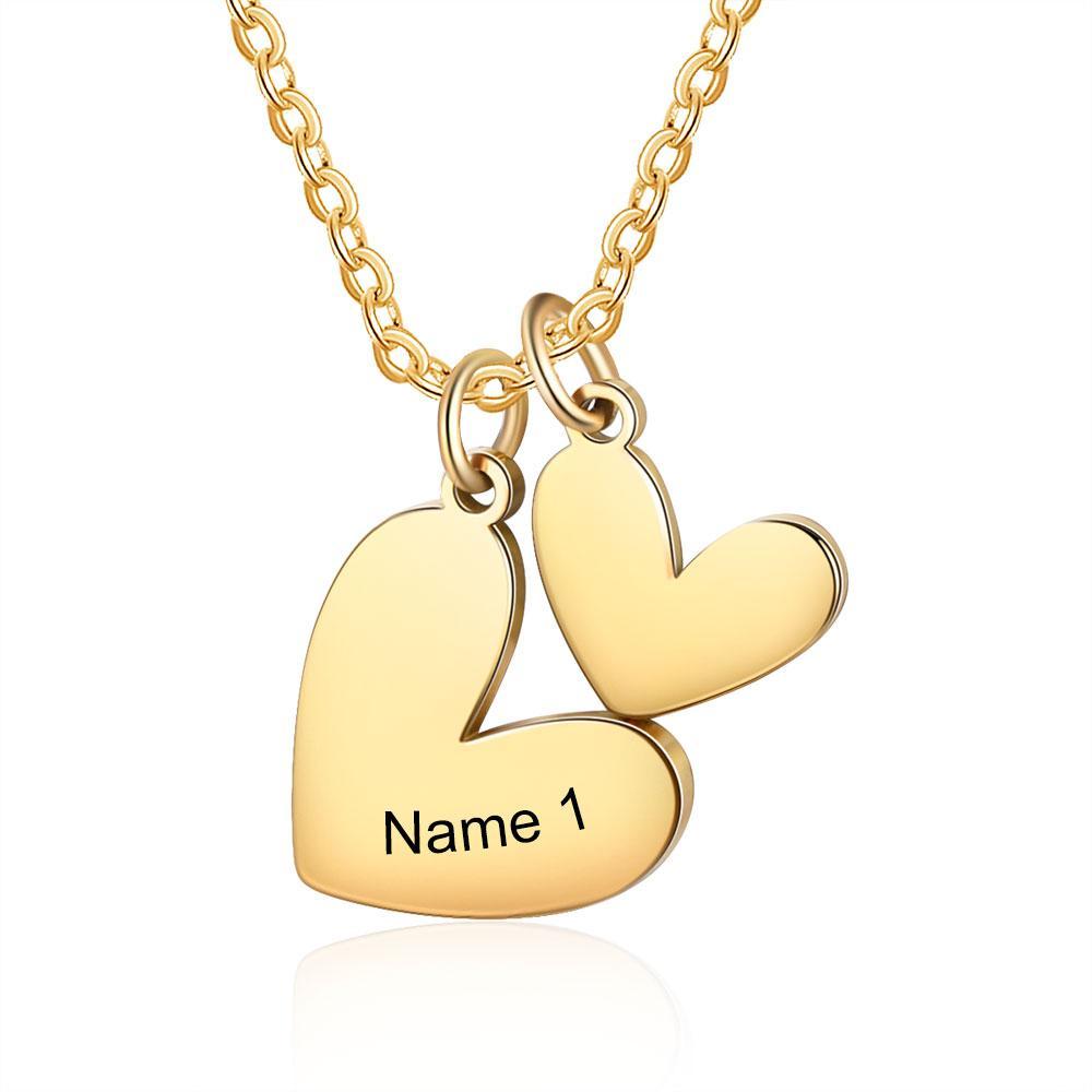 Two Heart Pendant Necklace Engraved Name with Heart Charms Gifts for Her-Jessemade AU