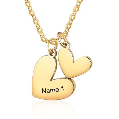 Two Heart Pendant Necklace Engraved Name with Heart Charms Gifts for Her-Jessemade AU