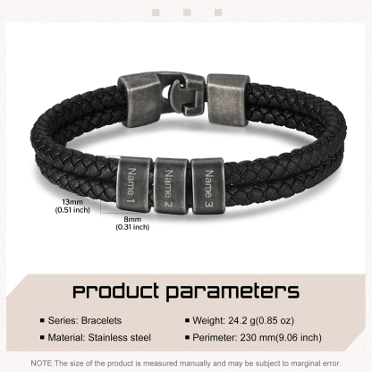 Personalised Retro Men Leather Bracelet with 3 Names Beaded Wrap Bracelet-Jessemade AU
