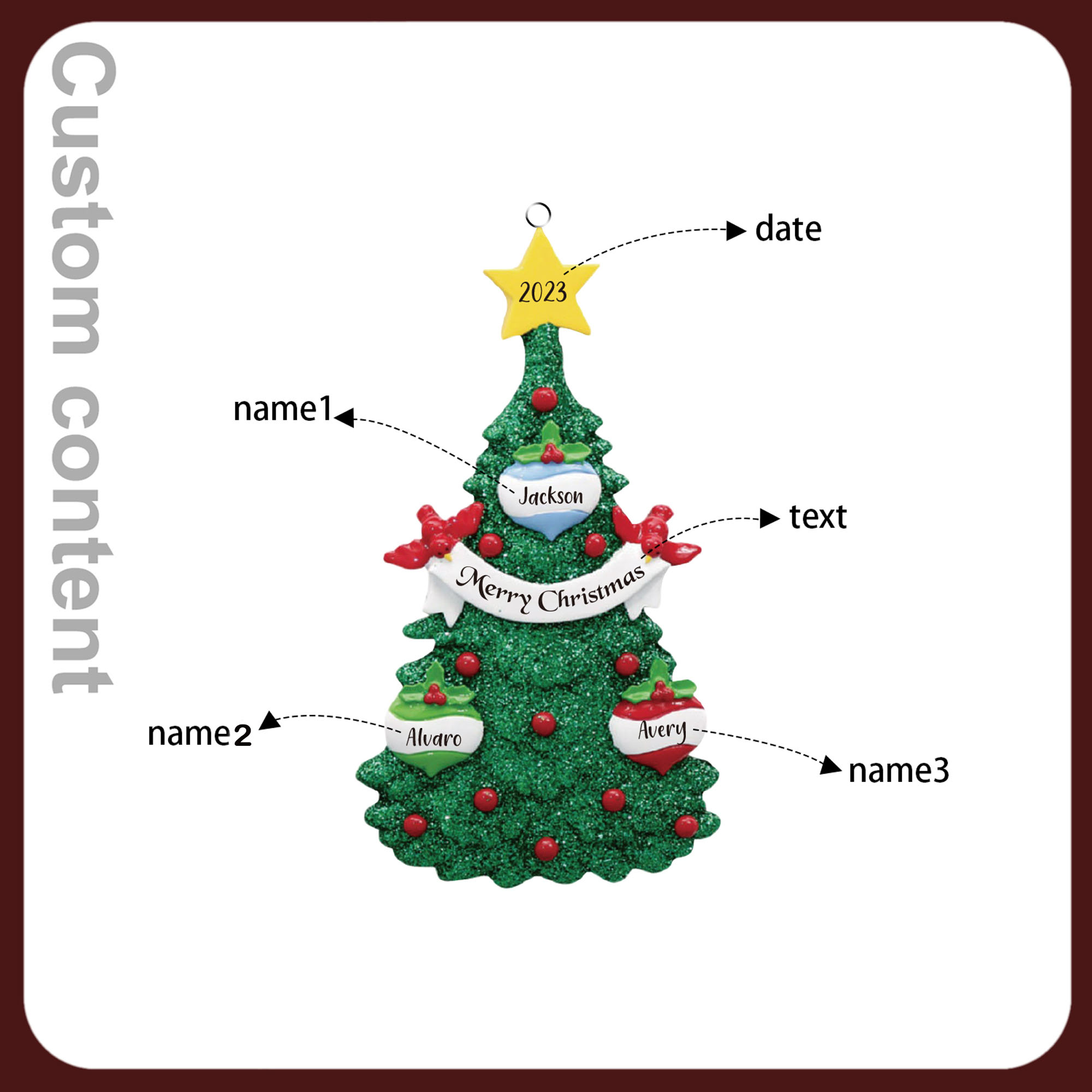 3 Names - Personalised Christmas Tree Ornaments Custom Text & Year Wooden Christmas Pendant Gifts for Family Friends-Jessemade AU