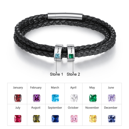 Personalised 3 Layer Leather Bracelet with 2 Beads Engraved Names Men's Bracelets for Him-Jessemade AU