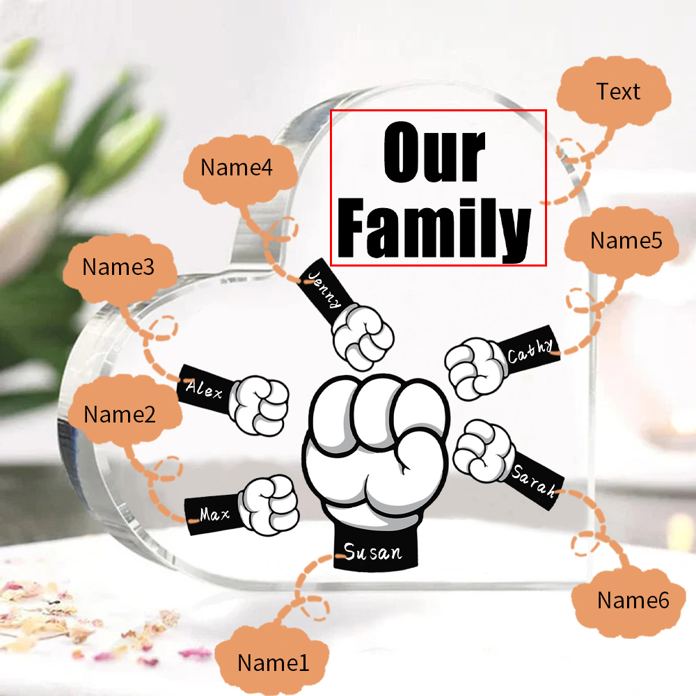 Personalised Acrylic Heart Keepsake Custom 6 Names & 1 Text Fist Bump Ornaments Gifts for Dad/Grandpa-Jessemade AU