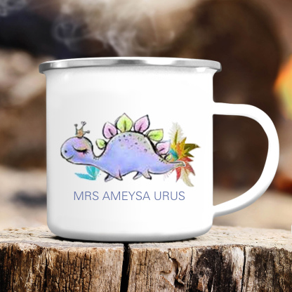 Personalised Enamel Mug Customised Name Dinosaur Cup Camping Mug Birthday Gift for Kids - Stegosaurus-Jessemade AU