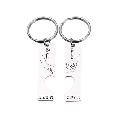 Personalised Couple Keychain Set Customised Names & Date Matching Couple Keyring Valentine's Day Gifts For Couples-Jessemade AU