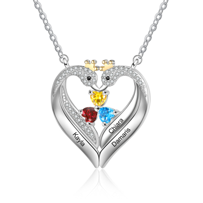Personalised Heart Swan Necklace With 3 Birthstones Engraved Names Necklace Gifts For Her-Jessemade AU