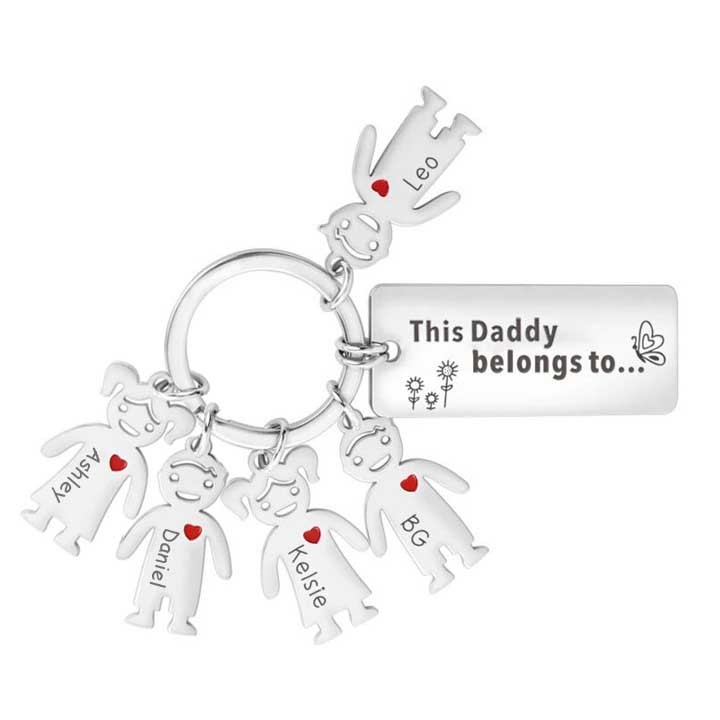 Personalised Family Keychain with 5 Kid Charms Engrave Names-Jessemade AU