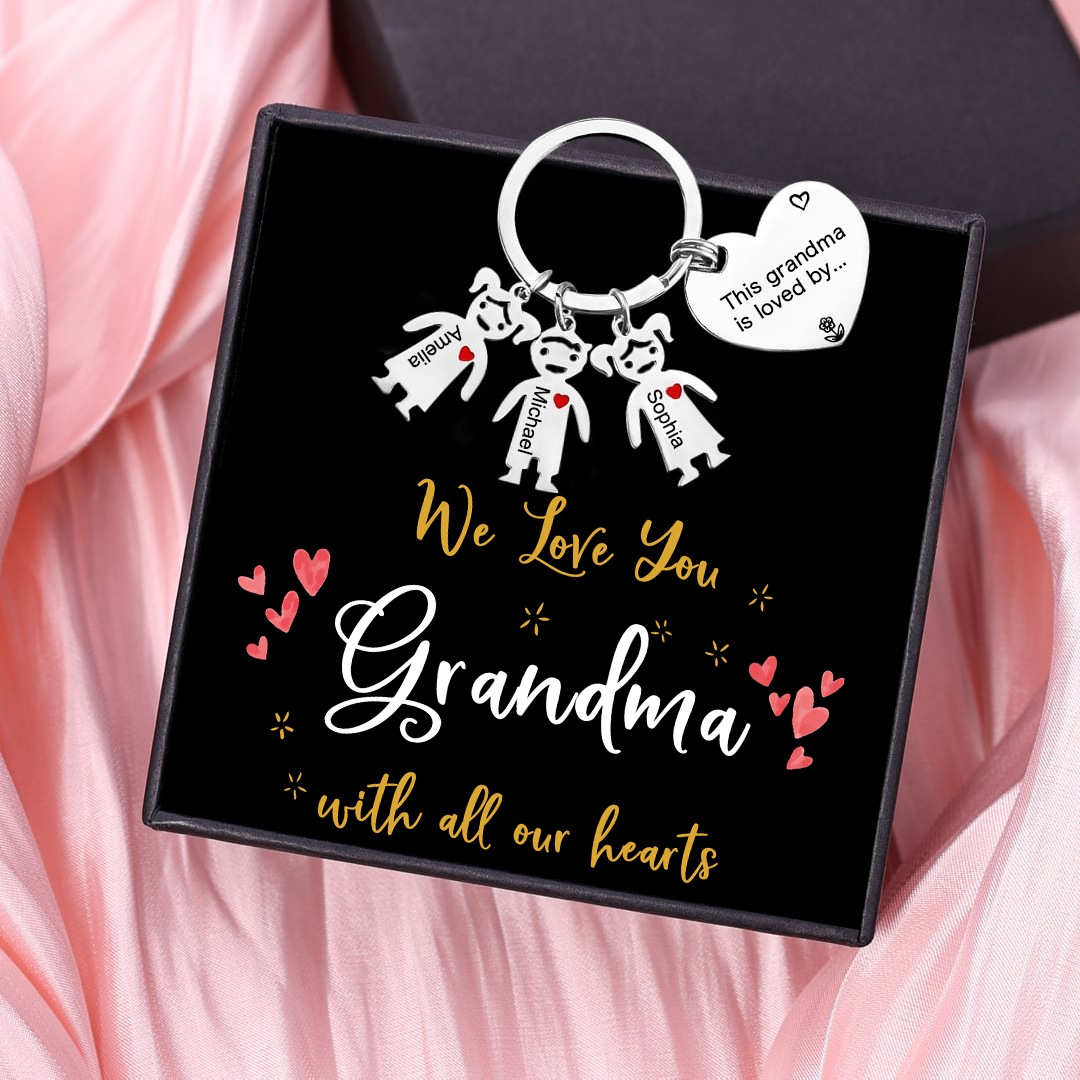 Personalised Keychain with Kid Charm Engraved 3 Names Family Keychain for Grandma-Jessemade AU