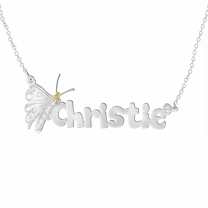 Personalised Butterfly Necklace Custom 1 Name Necklace Gift For Women-Jessemade AU