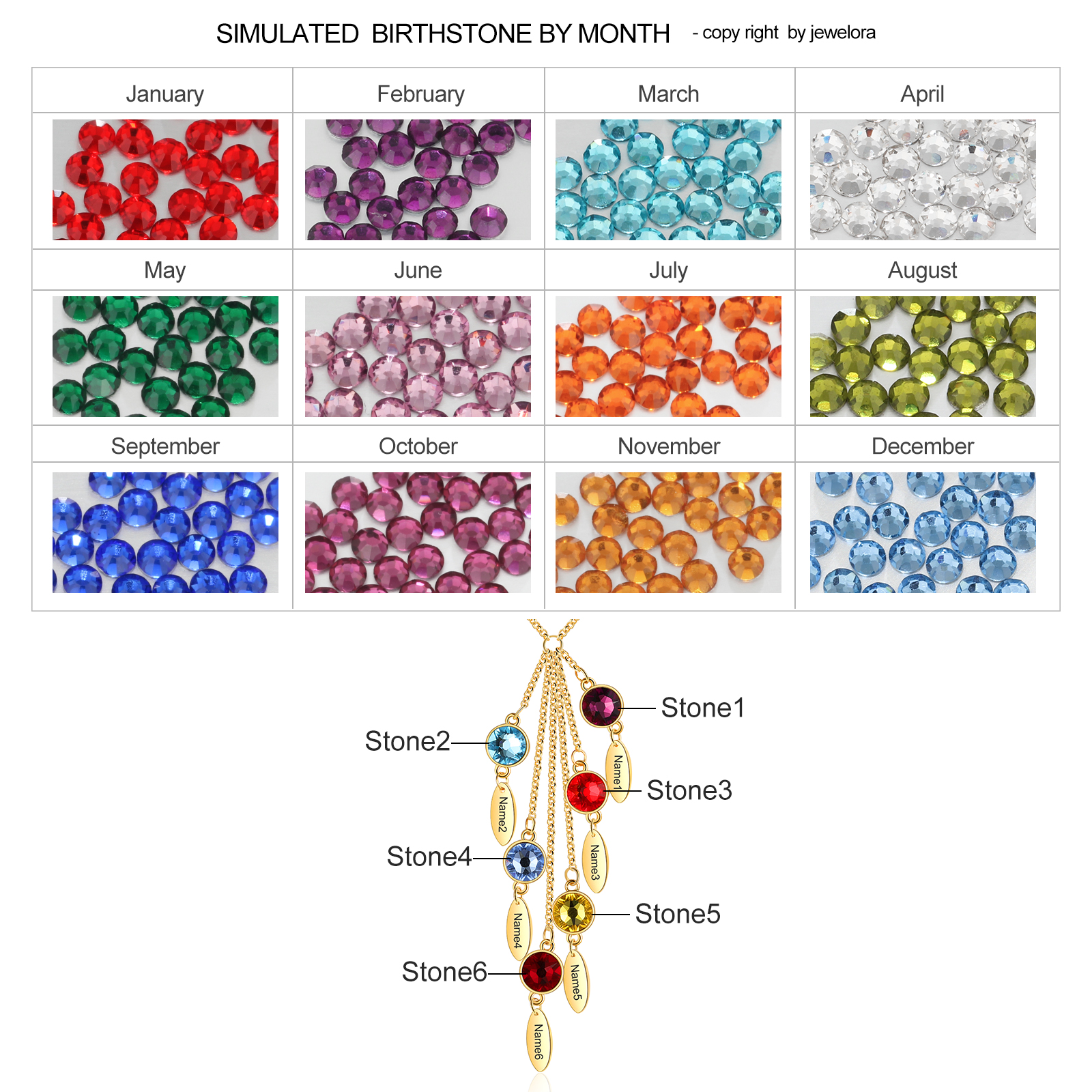 Personalised Bar Necklace With 6 Birthstones Engraved Names Necklace Best Gift For Mother-Jessemade AU