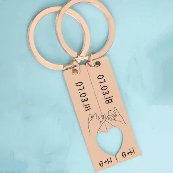 Customised Pinky Promise Couple Keychain Set Engrave Date Initial Heart Matching Couple Gifts-Jessemade AU