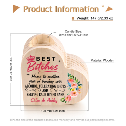 Personalised Heart Candle Holder Custom Text Wooden Candlestick Funny Gift for Best Friend-Jessemade AU
