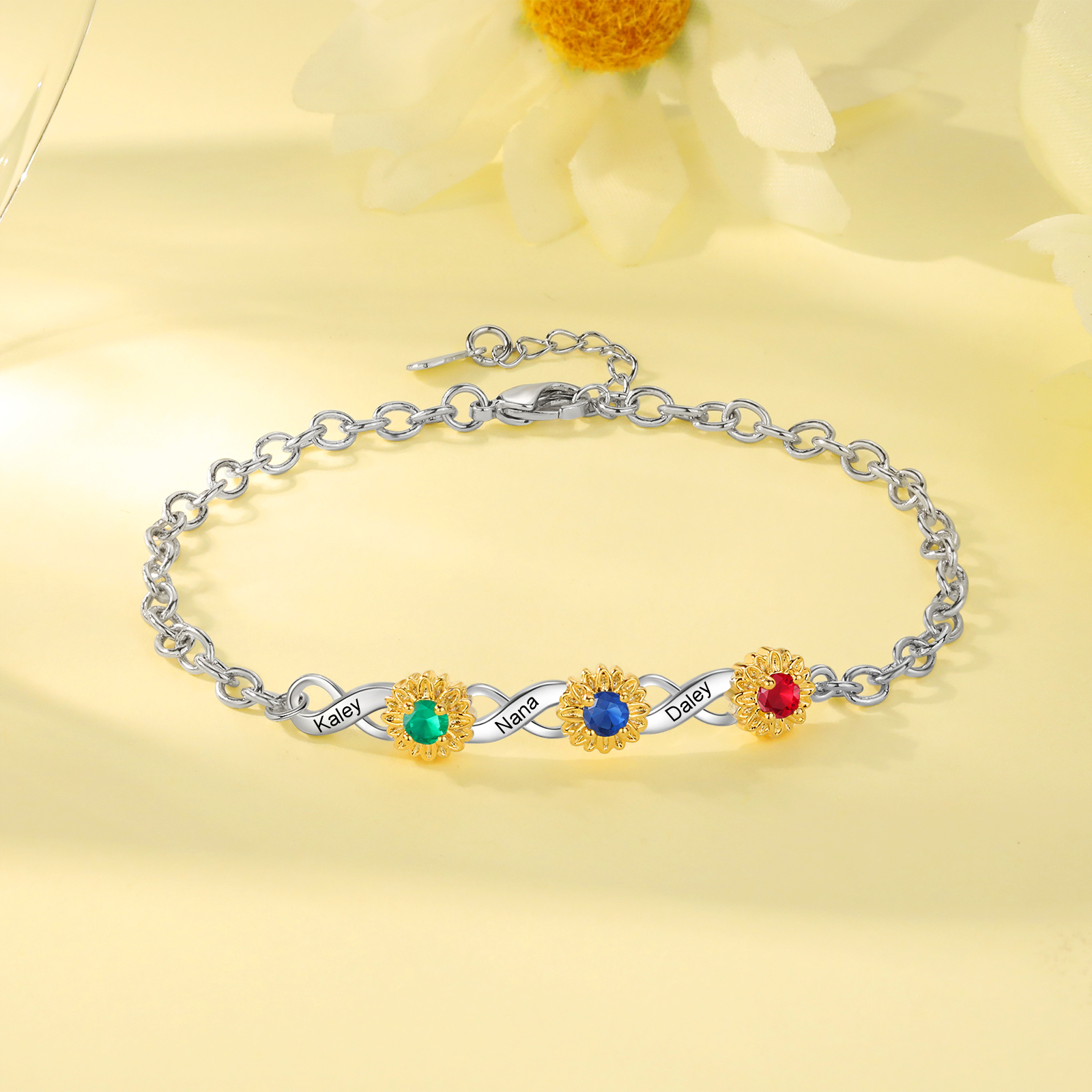 Personalised Women's Bracelet Custom 3 Birthstones & 3 Names Infinity Bracelet Birthday Gift for Her-Jessemade AU
