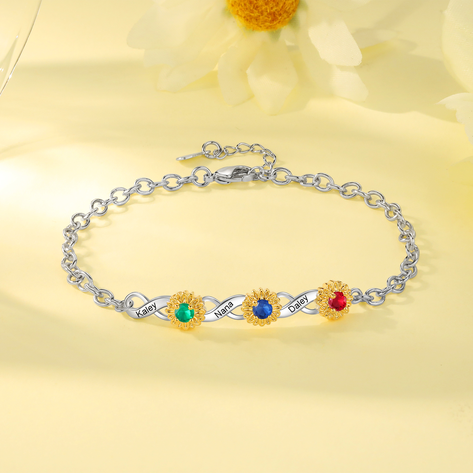 Personalised Women's Bracelet Custom 3 Birthstones & 3 Names Infinity Bracelet Birthday Gift for Her-Jessemade AU