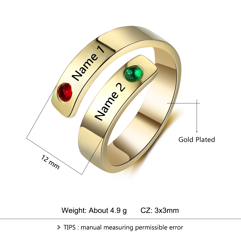 Personalised Ring With 2 Birthstones Engraved Names Ring Gift For Women-Jessemade AU
