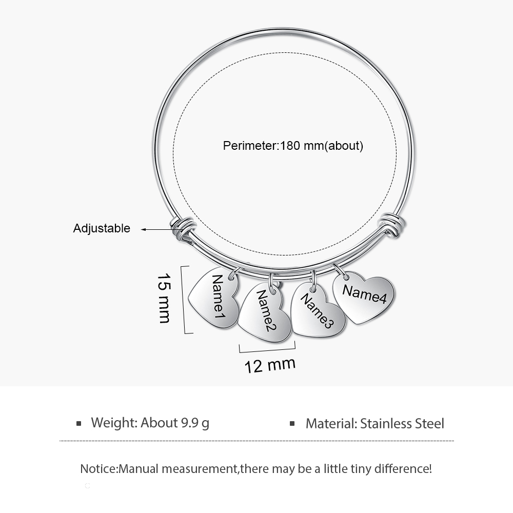 Jessemade Personalised 4 Names-Hearts Bracelet For Her-Jessemade AU