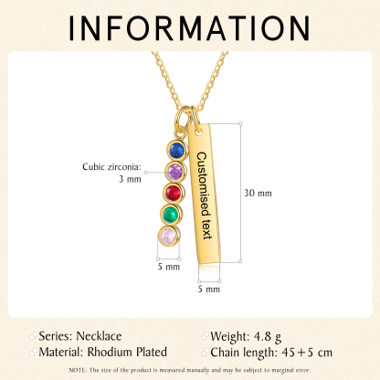 Personalised Bar Pendant Necklace Custom 5 Birthstones & 1 Text Necklace Birthday Gift for Her-Jessemade AU