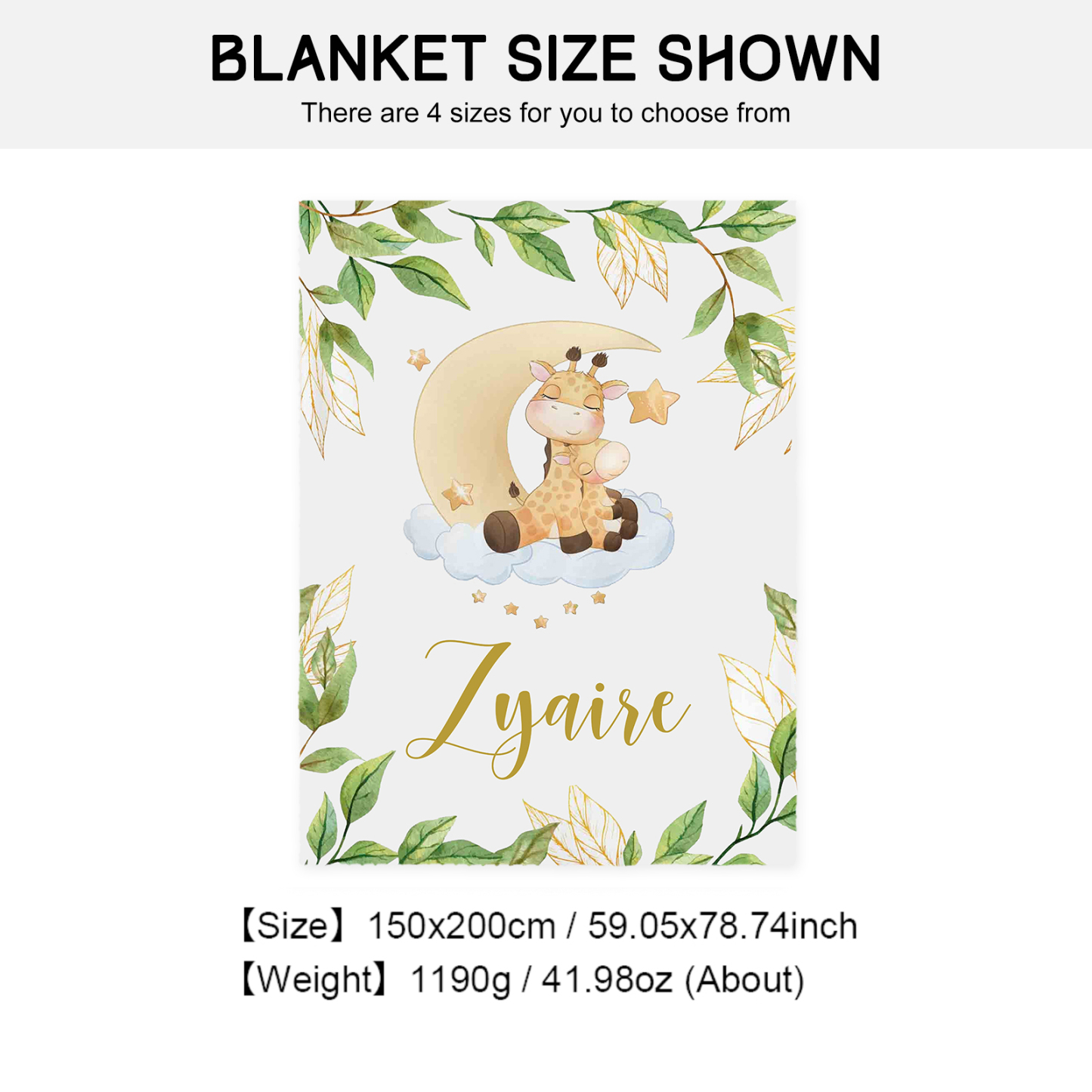 Personalised Giraffe Blanket Custom Name Cute Cartoon Blanket-Jessemade AU