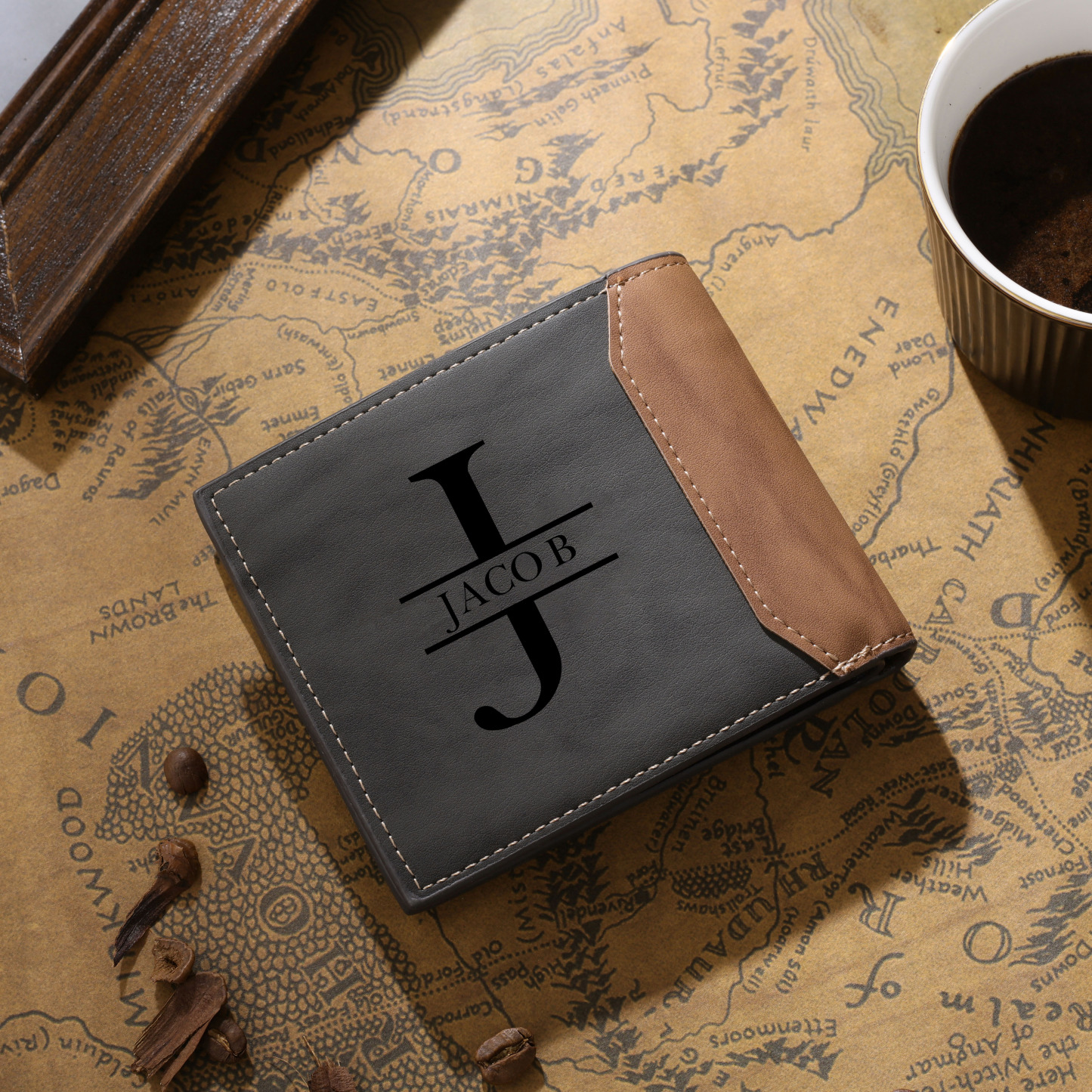 Personalised Monogram Gray Wallet Custom Photo & Name & Letter Wallet Gift for Men