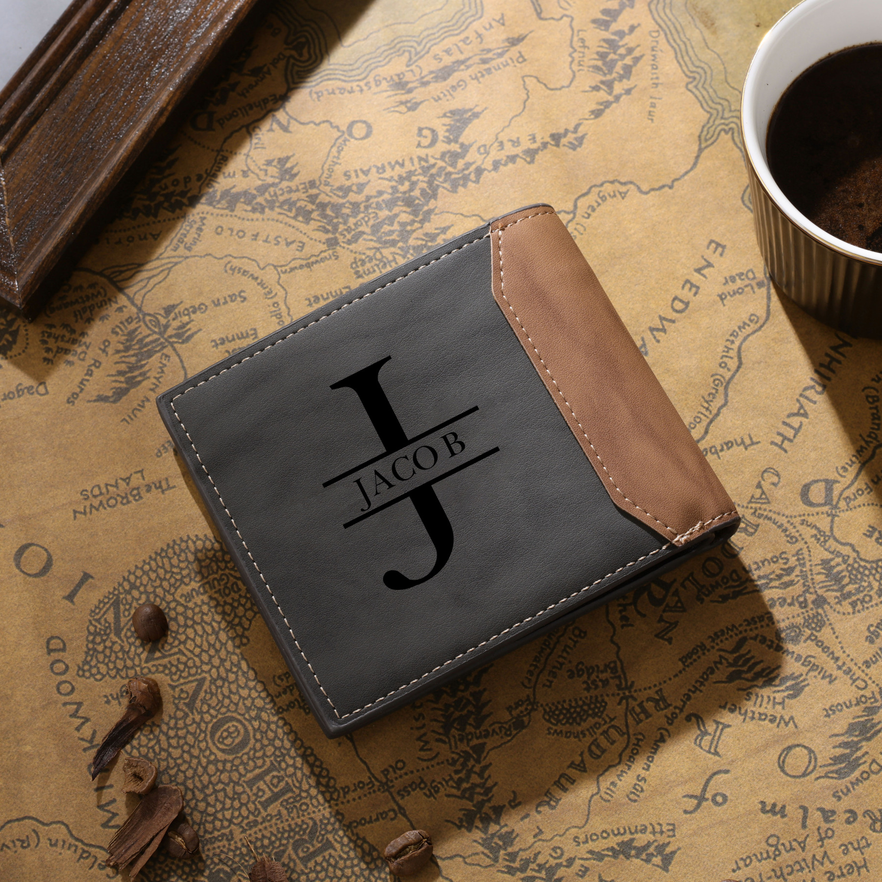 Personalised Monogram Gray Wallet Custom Photo & Name & Letter Wallet Gift for Men