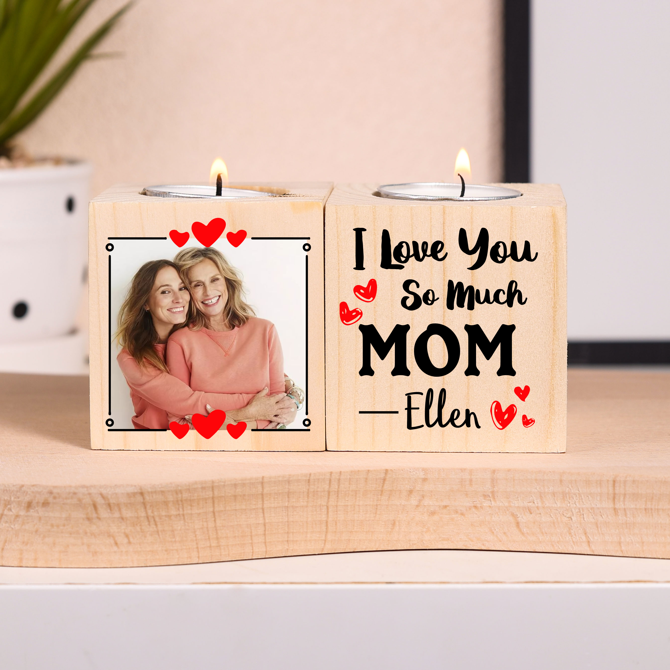 Personalised Photo Block Candle Holder I Love You So Much Wooden Candlesticks for Mother-Jessemade AU