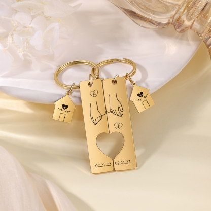 Personalised Couple Keychain Custom 2 Letters & Dates Metal Keyring Matching Keychains Valentine's Day Gifts-Jessemade AU