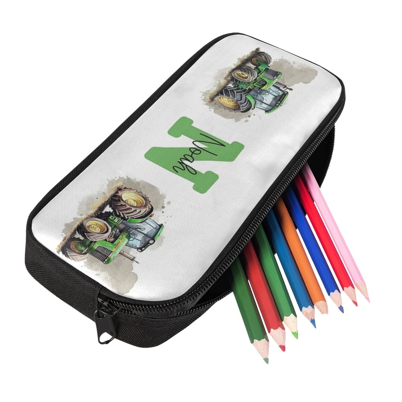 Personalised  Name Pencil Case Green Bulldozer Pen Bag Zipper Back to School Gifts for Student-Jessemade AU