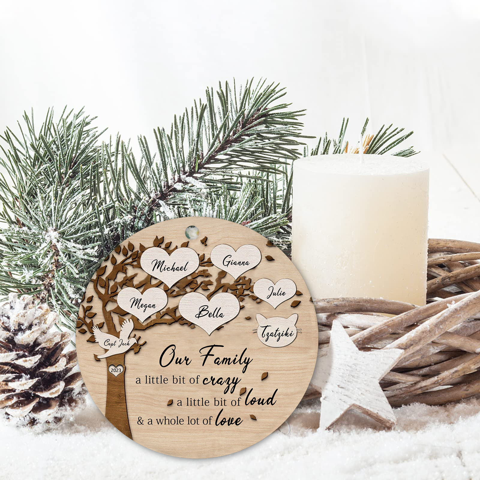 7 Names - Personalised Christmas Tree Ornaments Tree of Life Pendant with Name Wooden Gifts for Family and Friends-Jessemade AU