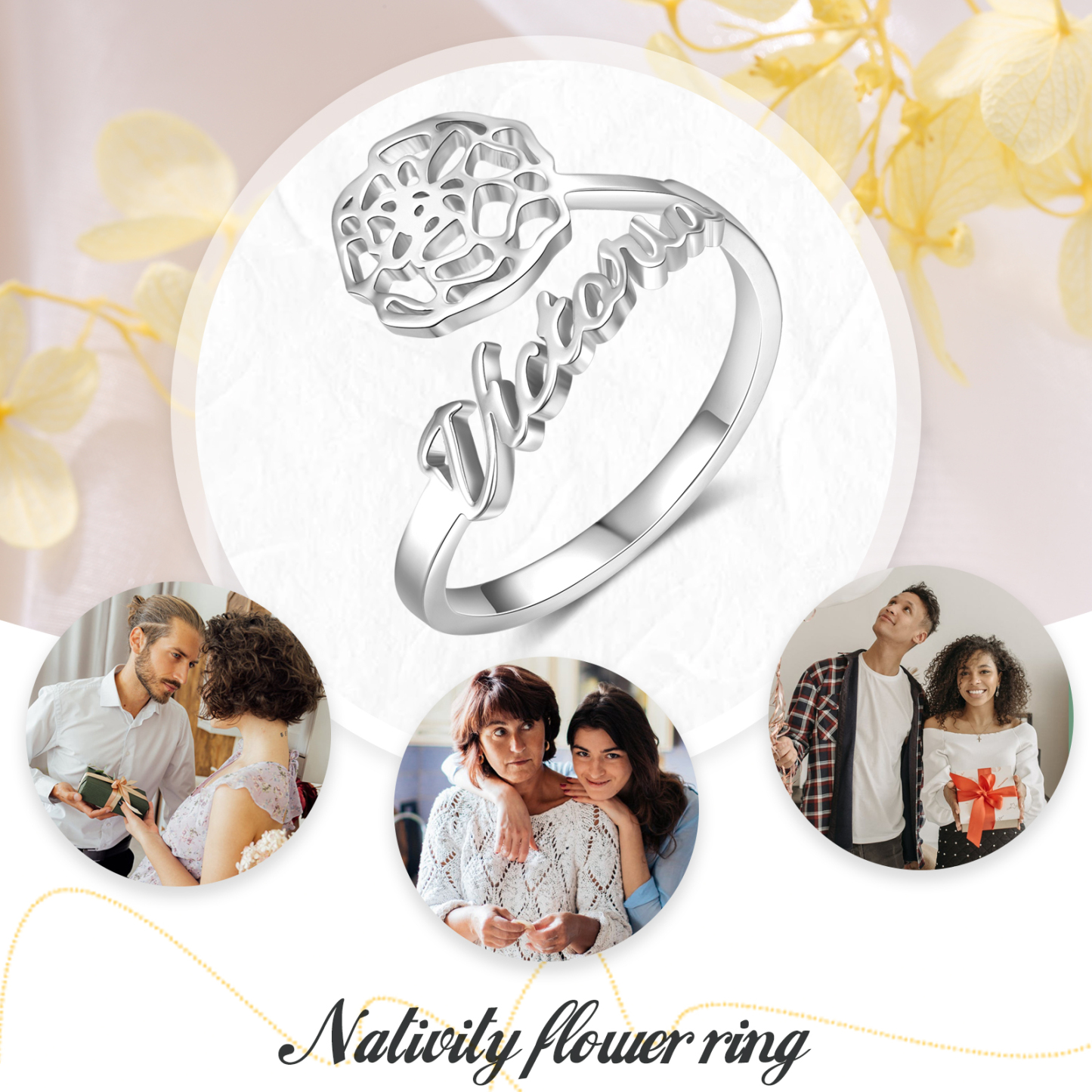 Personalised October Birth Flower Ring With Name Gifts For Her-Jessemade AU