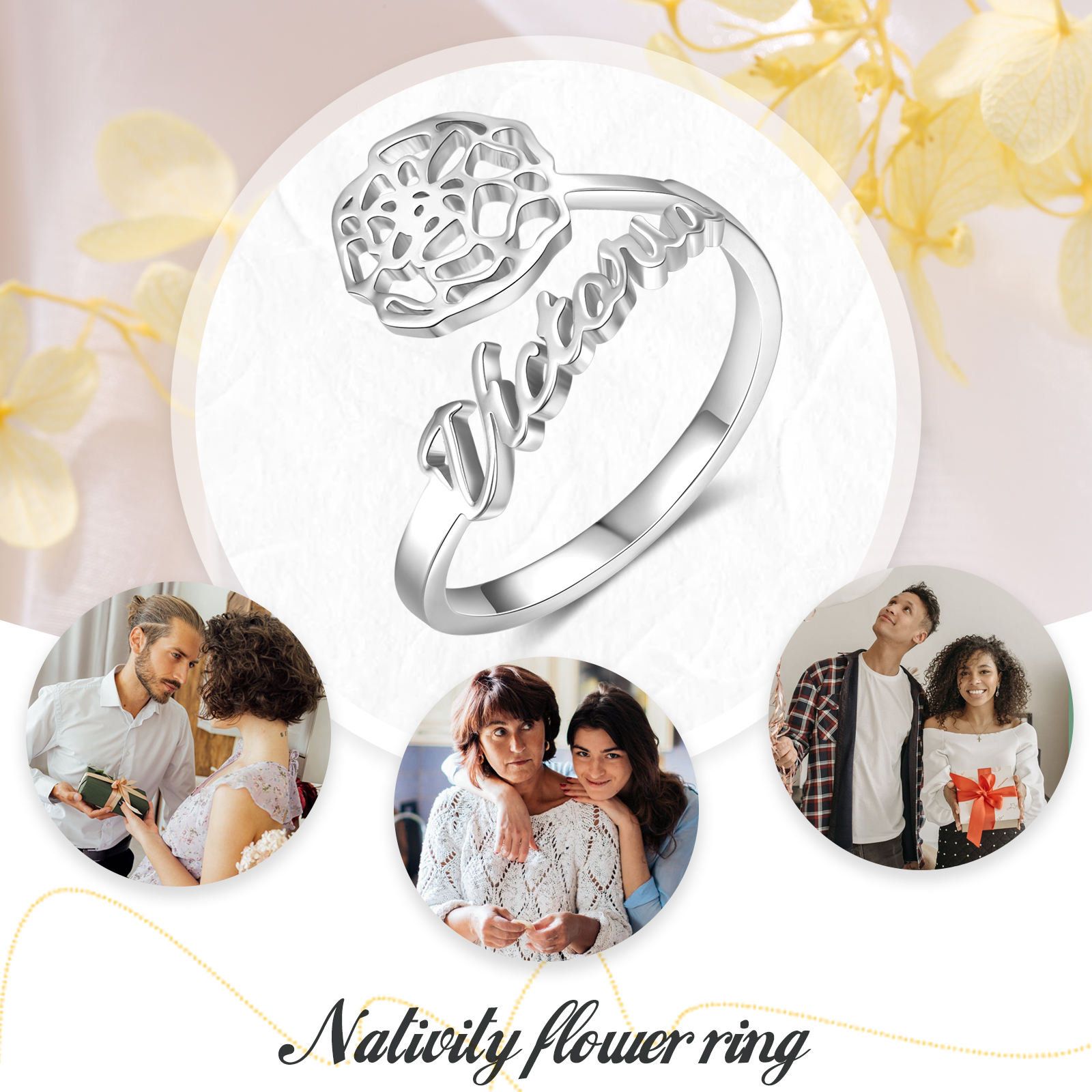 Personalised October Birth Flower Ring With Name Gifts For Her-Jessemade AU