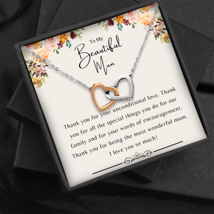To My Beautiful Mum Interlocking Heart Sterling Silver Necklace Gift Set Intertwined Love Necklace - Thank You For Your Unconditional Love-Jessemade AU