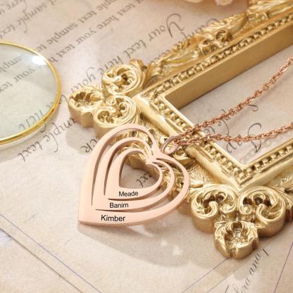 Personalised Family Hearts Necklace Engraved 3 Names Love Heart Necklace Gifts for Women-Jessemade AU