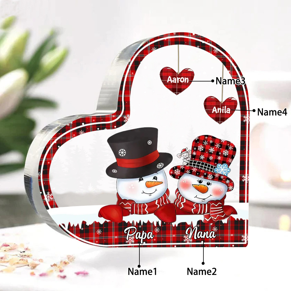 Acrylic Heart Keepsake Customised 4 Names Christmas Snowman Decor Personalised Gifts for Grandma Mum-Jessemade AU