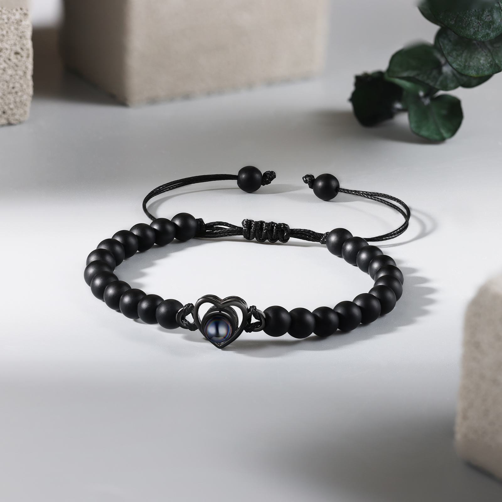 Personalised Projection Beaded Bracelet Customised Photo Bracelet Black Adjustable Bracelet Personalised Gift for Couples-Jessemade AU