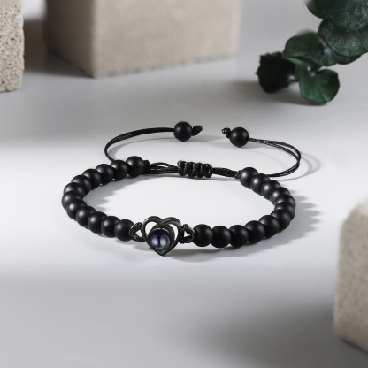 Personalised Projection Beaded Bracelet Customised Photo Bracelet Black Adjustable Bracelet Personalised Gift for Couples-Jessemade AU