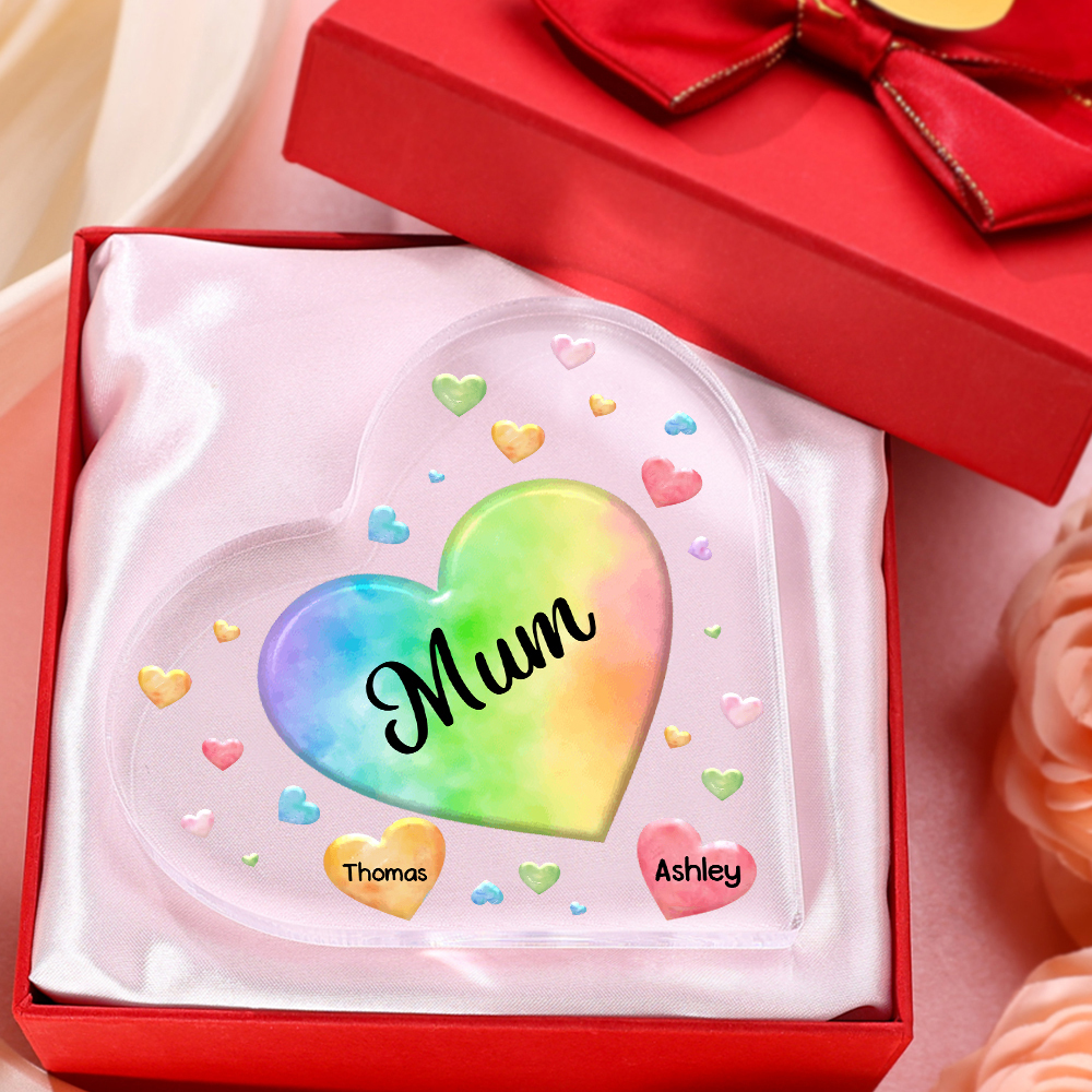 2 Names - Personalised Acrylic Heart Keepsake Custom Text Colourful Hearts Ornament Gift for Mother/Grandma-Jessemade AU