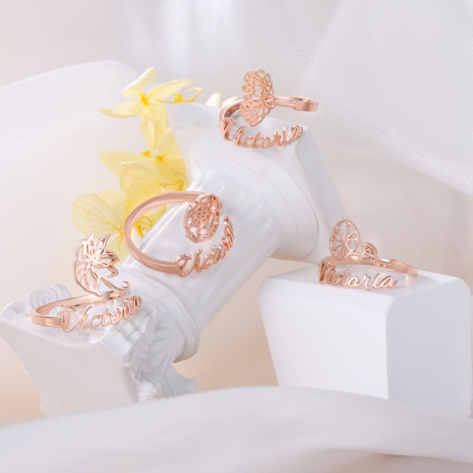 Personalised December Birth Flower Ring With Name Gifts For Her-Jessemade AU