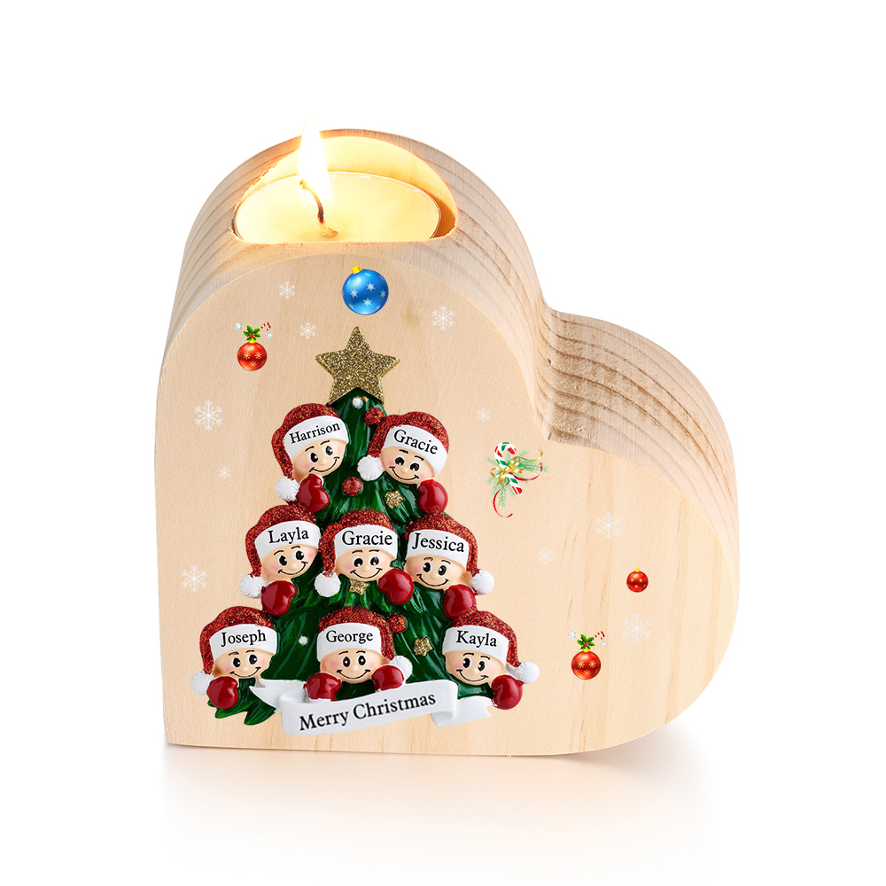 Heart-Shaped Christmas Candle Holder Engraved 8 Names Christmas Tree Candlesticks Personalised Gift for Family-Jessemade AU
