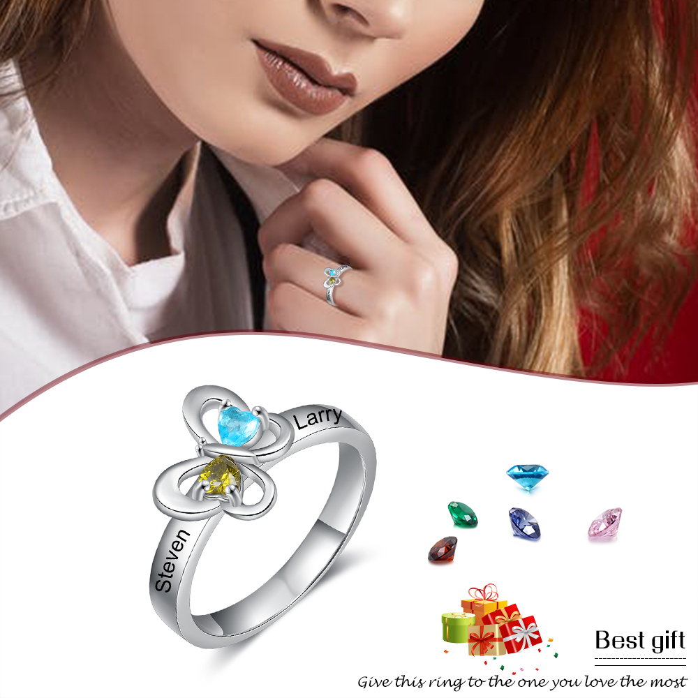 Personalised Mothers Ring with 2 Birthstones Engraved 2 Names Ring Gifts for Her-Jessemade AU