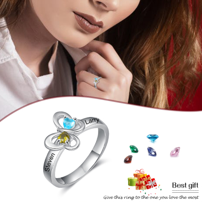 Personalised Mothers Ring with 2 Birthstones Engraved 2 Names Ring Gifts for Her-Jessemade AU