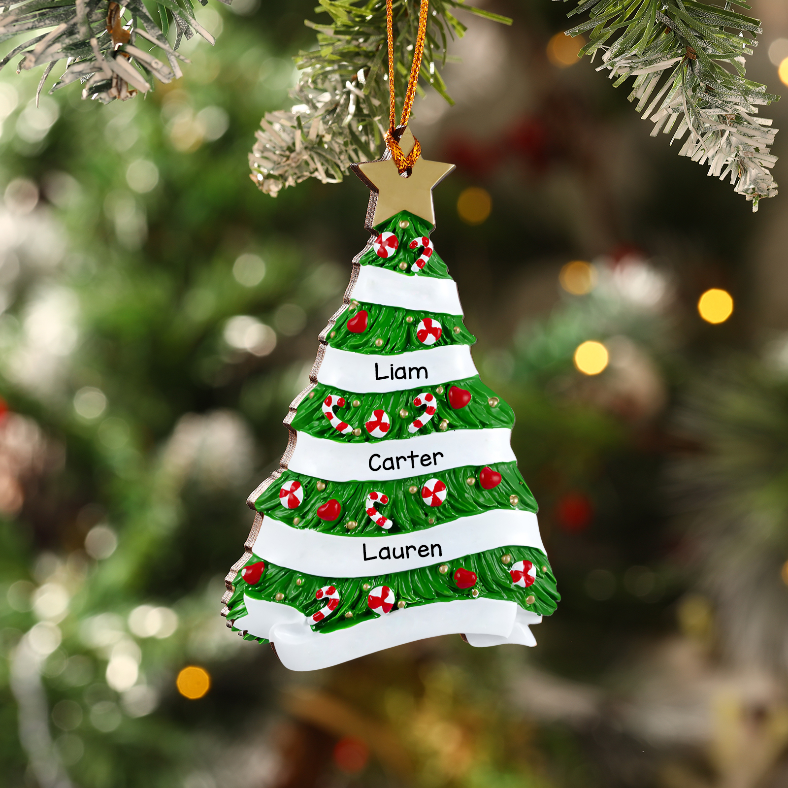 3 Names - Personalised Christmas Tree Ornament Customised Name Wooden Hanging Ornaments Christmas Gift for Family-Jessemade AU