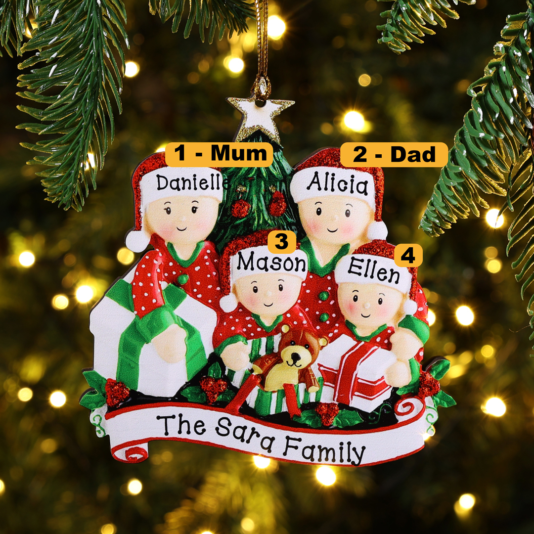 Personalised Christmas Tree Ornament Custom 4 Family Members Names Ornament-Jessemade AU
